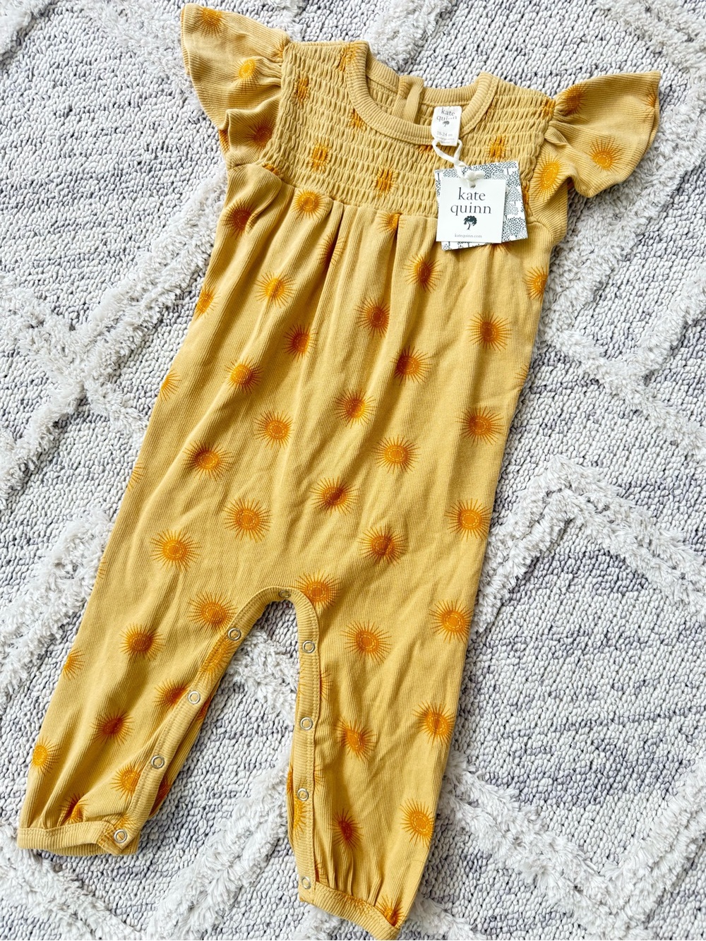 NWT Kate Quinn Yellow Sunburst Smocked Romper